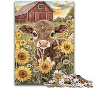 Puzzles for Adults 1000 Pieces Farm Sunflower Cows Adult Puzzles,Educational Games Home Decoration Suitable for Desktop Decoration (38x26cm)