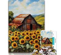 Puzzles for Adults 1000 Pieces Farm Sunflowers Puzzles for Teenagers,Stress Reliever Staycation Kill Time Enhance Love between Couples 26x38cm