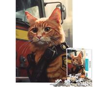 Puzzles for Adults 1000 Pieces Firefighter Cat Learning Educational Toys Brain Teaser Game for The Whole for Women Men (Size 38x52cm)
