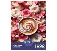 Puzzles for Adults 1000 Pieces Floral Latte Art Print Adult Jigsaw Puzzle Hands-on Game Staycation Kill Time Challenging Game Gifts 70x50cm/1000pcs