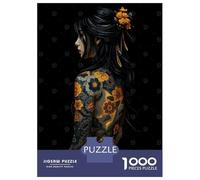 Puzzles for Adults 1000 Pieces Floral Tattoo Woman on Black Background Puzzles for Adults Brain Teaser Game Home Decoration Fun Activities at Home 70x50cm/1000pcs