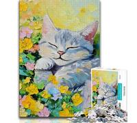 Puzzles for Adults 1000 Pieces Flower Cat,Help The Brain Exercise Addictive Toys to Cultivate Patience Perfect Decoration (38x26cm)