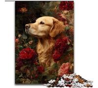 Puzzles for Adults 1000 Pieces Flowers And Golden Retriever, for And 14 Years And over for Educational Game Challenge Toy Gift for Birthdays (Size 50x75cm)
