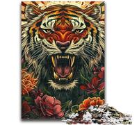Puzzles for Adults 1000 Pieces Flowers And Tigers 1000 Piece Jigsaw,Staycation Kill Time with Fully Interlocking Randomly Shaped Pieces (50x75cm)