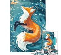 Puzzles for Adults 1000 Pieces Fox Floating in Water Illustration for Educational Game Challenge Toy Practical Game Pattern Assembly Gifts Birthday (Size 38x26cm)