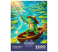 Puzzles for Adults 1000 Pieces Frog Fishing in A Boat Jigsaws for Adults Brain Teaser Game Pattern Assembly Challenging Game Gifts 70x50cm/1000pcs