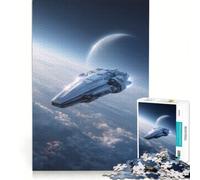 Puzzles for Adults 1000 Pieces Futuristic Spaceship Above Earth, Brain Teaser Game, Difficult Hard, Deal As Gifts for The Whole Family 38x26cm