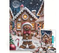 Puzzles for Adults 1000 Pieces Gingerbread Man in Christmas Village, Brain Teaser Game, Difficult Hard, Deal As Gifts for The Whole Family 50x75cm