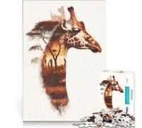 Puzzles for Adults 1000 Pieces Giraffe And Savannah Double Exposure Art, Brain Teaser Game, Difficult Hard, Deal As Gifts for The Whole Family 38x52cm