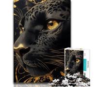 Puzzles for Adults 1000 Pieces Golden Black Panther,Stress Reliever Staycation Kill Time with Matching Poster And Trivia Sheet 38x26cm