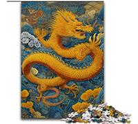 Puzzles for Adults 1000 Pieces Golden Dragon, Challenging Game And Family Play with Fully Interlocking Randomly Shaped Pieces (Size 50x75cm)
