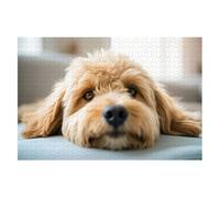 Puzzles for Adults 1000 Pieces Golden Labradoodle dog home sofa Wooden Jigsaw Puzzles Challenging Fun Family Game Gifts Toy for Kids Seniors Party Boys Girls