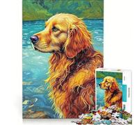 Puzzles for Adults 1000 Pieces Golden Retriever by The Lake, Educational Toy, Staycation Kill Time, Birthday Present, Gifts, (38x26cm)