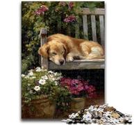 Puzzles for Adults 1000 Pieces Golden Retriever on Chair Difficult And Challenge with Matching Poster And Trivia Sheet for Age 14 50x75cm