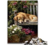 Puzzles for Adults 1000 Pieces Golden Retriever on Chair Difficult And Challenge with Matching Poster And Trivia Sheet for Age 14 26x38cm