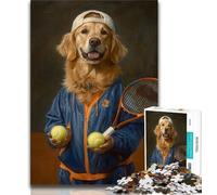 Puzzles for Adults 1000 Pieces Golden Retriever Playing Tennis 1000 Piece Jigsaw,Educational Stress Relief Toy Gifts for Friends And Family (size 38x26cm)
