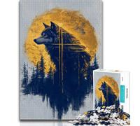 Puzzles for Adults 1000 Pieces Golden Wolf,Stress Reliever Staycation Kill Time with Matching Poster And Trivia Sheet 75x50cm