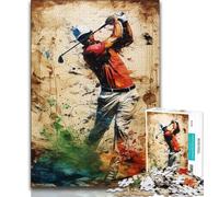 Puzzles for Adults 1000 Pieces Golf Painting 1000 Piece Jigsaw,Staycation Kill Time with Matching Poster And Trivia Sheet 26x38cm