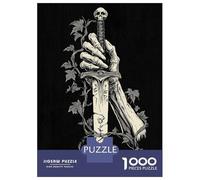 Puzzles for Adults 1000 Pieces Gothic Skeleton Hand Holding Dagger Jigsaw Puzzle Brain Teaser Game But Fun And Humorous Christmas Birthday Gifts 70x50cm/1000pcs