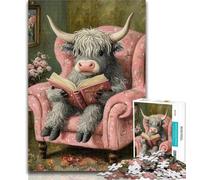 Puzzles for Adults 1000 Pieces Highland Cattle Reading A Book Adult Puzzles,Educational Games Home Decoration Suitable for Desktop Decoration 50x75cm