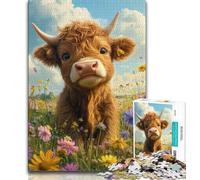 Puzzles for Adults 1000 Pieces Highland Cow Baby,Stress Reliever Staycation Kill Time with Matching Poster And Trivia Sheet 38x26cm