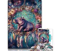 Puzzles for Adults 1000 Pieces Hippo Dream Catcher Puzzles for Teenagers,Stress Reliever Staycation Kill Time Enhance Love between Couples 75x50cm