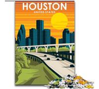 Puzzles for Adults 1000 Pieces Houston Texas Travel Art, for Ages 14 And over Each Piece Is Unique - Fun And Challenging Game for The Whole Family Good Gift 50x75cm