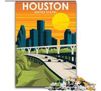 Puzzles for Adults 1000 Pieces Houston Texas Travel Art, for Ages 14 And over Each Piece Is Unique - Fun And Challenging Game for The Whole Family Good Gift 26x38cm