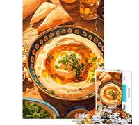 Puzzles for Adults 1000 Pieces Hummus And Pita Bread Still Life Family Games for Educational Game Challenge Toy Gifts for Women Men Wall Decoration (size 38x52cm)