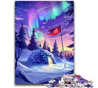 Puzzles for Adults 1000 Pieces Ice Castles Under The Aurora Borealis 1000 Piece Jigsaw,Staycation Kill Time with Matching Poster And Trivia Sheet (26x38cm)