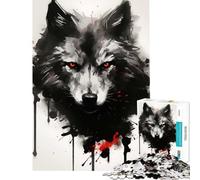 Puzzles for Adults 1000 Pieces Ink Red Wolf Learning Educational Toys Brain Teaser Game for The Whole for Women Men (Size 50x75cm)