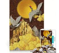 Puzzles for Adults 1000 Pieces Japanese Cranes Moon Gold, Educational Toy, Pattern Assembly, Artists Collection, Fine Art (50x75cm)