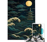 Puzzles for Adults 1000 Pieces Japanese Pagoda, Waves, And Moon Art Jigsaw for Adults Relaxing Games But Fun And Humorous Unique Birthday And Xmas Gifts (Size 38x52cm)