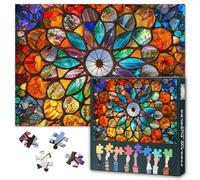 Puzzles for Adults 1000 Pieces - Jigsaw Puzzles Stained Glass Flowers Art, 27.5x19.7 Inch Colourful Mosaic Design Hard Impossible Challenging Puzzle Family Game for Home Decor Gift