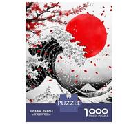 Puzzles for Adults 1000 Pieces Katsushika Hokusai Wave Red Moon Jigsaw for Adults Brain Teaser Game Analysis And Logic Fun Activities at Home 38x26cm/1000pcs