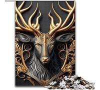 Puzzles for Adults 1000 Pieces King Deer Golden Art Deco, Challenging Game Toys Wall Decoration Unique Birthday And Xmas Gifts (Size 26x38cm)