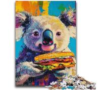 Puzzles for Adults 1000 Pieces Koala Eating A Hamburger Puzzles for Adults,Stress Reliever Difficult Challenge Home Decoration Toys (38x26cm)