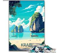 Puzzles for Adults 1000 Pieces Krabi Thailand Travel Poster, for Ages 14 And over Each Piece Is Unique - Fun And Challenging Game for The Whole Family Good Gift 26x38cm