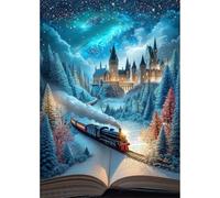 Puzzles for Adults 1000 Pieces, Magic Castle Steam Train Fantasy Jigsaw Puzzle, Book Opening Winter Night Starry Sky, Puzzles with Letters on Back, 20x28 Large Home Decor for Game Night