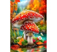 Puzzles for Adults 1000 Pieces, Magical Red Mushrooms Forest Jigsaw Puzzle, Realistic Fly Agaric with Water Drops Autumn Leaves, Challenging Puzzles with Letters on Back, 20x28 Decor for Game Night