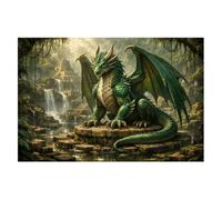 Puzzles for Adults 1000 Pieces Majestic Green Dragon Ancient Jungle Ruins Waterfall Fantasy Scene Wooden Jigsaw Puzzles Challenging Fun Family Game Gifts Toy for Kids Seniors Party Boys Girls