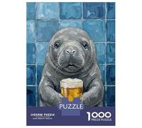Puzzles for Adults 1000 Pieces Manatee with Beer Painting Jigsaw for Adults Brain Teaser Game Wall Decoration Christmas Birthday Gifts 52x38cm/1000pcs