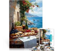 puzzles for adults 1000 pieces Mediterranean View With Food Herausfordernd Schwierig Heimdekoration Spielzeug38x26cm