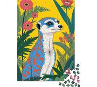 Puzzles for Adults 1000 Pieces Meerkat with Flowers Jigsaw for Adults Brain Teaser Game Wall Decoration Christmas Birthday Gifts 52x38cm/1000pcs