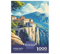 Puzzles for Adults 1000 Pieces Meteora Monasteries Trail Greece Illustration Jigsaw for Adults Brain Teaser Game Analysis And Logic Fun Activities at Home 38x26cm/1000pcs