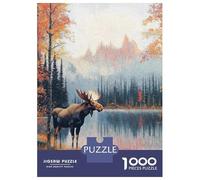 Puzzles for Adults 1000 Pieces Moose by A Lake in Autumn Jigsaw for Adults Brain Teaser Game Wall Decoration Christmas Birthday Gifts 38x26cm/1000pcs