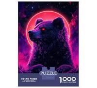 Puzzles for Adults 1000 Pieces Neon Bear Under Red Moon Jigsaw for Adults Brain Teaser Game Wall Decoration Christmas Birthday Gifts 52x38cm/1000pcs