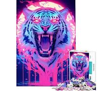 Puzzles for Adults 1000 Pieces Neon Tiger Roar Help The Brain Exercise Wall Decoration Anti-Stress Toys for 14+ Puzzle Game Offered (38x26cm)