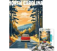Puzzles for Adults 1000 Pieces North Carolina Road Trip Poster Teenager Puzzles Brain Teaser Game Precision Cutting Fun at Home Activities, (Size 38x26cm)