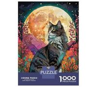 Puzzles for Adults 1000 Pieces Norwegian Forest Cat with Night Garden Jigsaw Puzzle Relaxing Games Stress Reliever Unique Birthday And Xmas Gifts 52x38cm/1000pcs